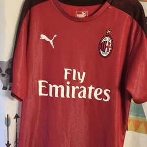 Puma Boys Red AC Milan Soccer Jersey with Black Trim
